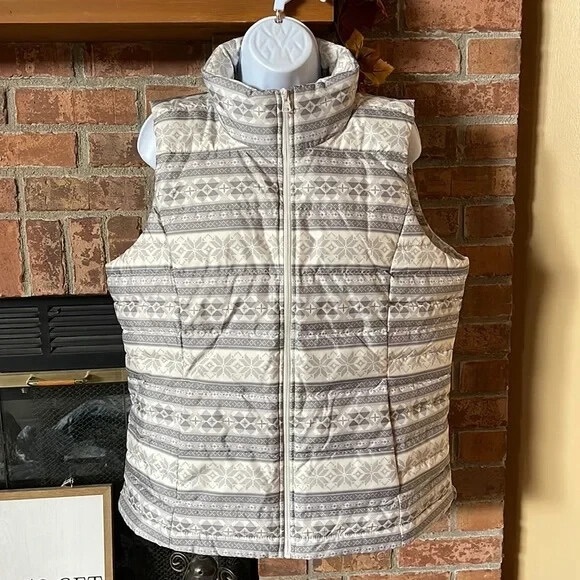 💜 Large Gray & White/Beige Winter/Fall Vest - Picture 5 of 5